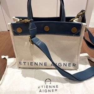 Etienne Aigner Faye Medium Linen Book Tote Blue